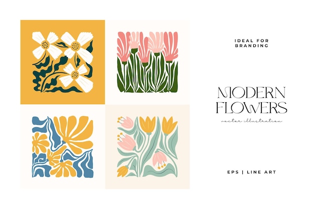 Bloemen abstracte elementen. Botanische samenstelling. Moderne trendy Matisse minimale stijl. Bloemenposter