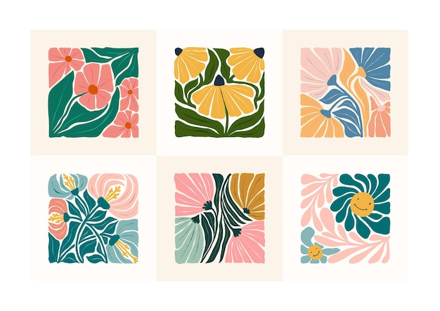 Bloemen abstracte elementen. Botanische samenstelling. Moderne trendy Matisse minimale stijl. Bloemenposter