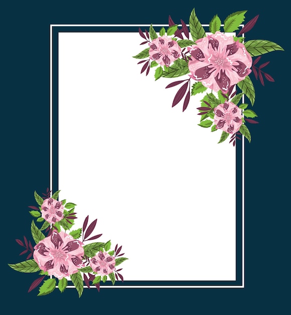 Bloemen bladeren gebladerte decoratie frame, illustratie schilderij