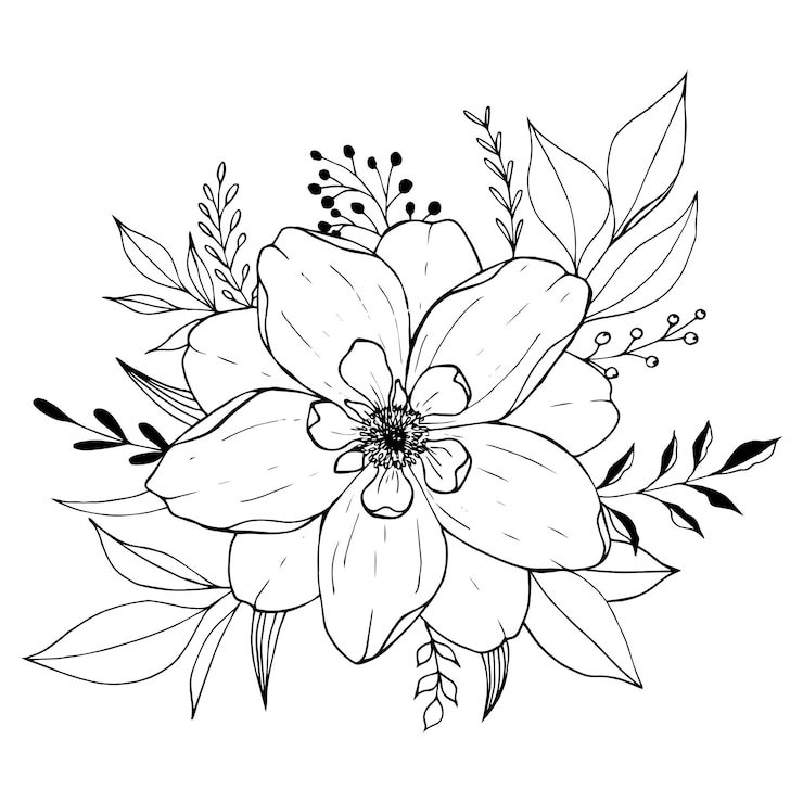 Vector bloemen bloeien vector geïsoleerd patroon de bloemen zijn zwart-wit schetsstijl