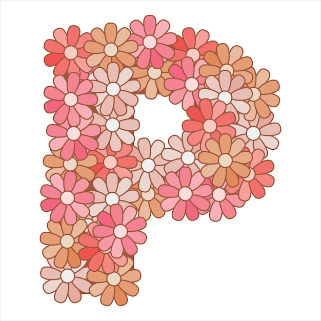 Vector bloemen bloem alfabet. letter p