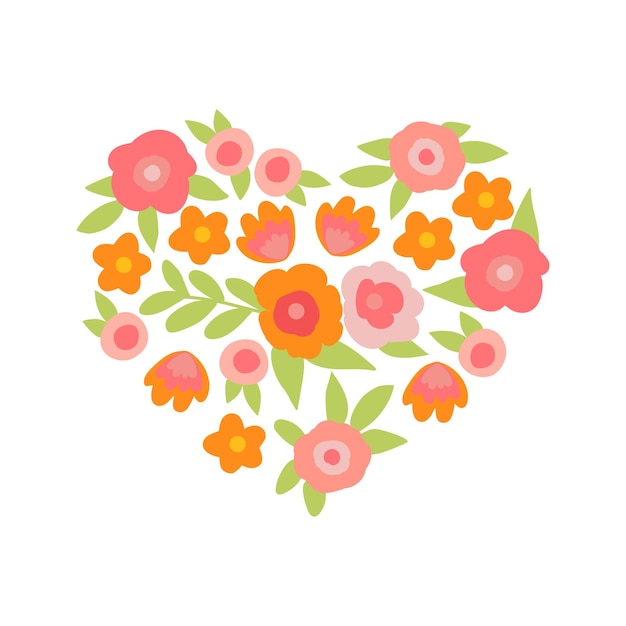 Vector bloemen bloemstuk in hartvorm valentijnsdag doodle liefde symbool illustratie