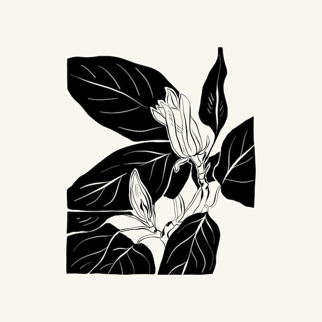 Bloemen, Botanica-illustratie. Zwarte inkt, lijn, krabbelstijl.