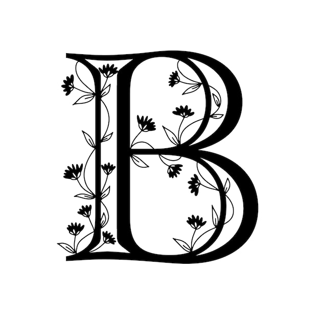 Bloemen botanisch alfabet. Vintage hand getekende letter B. Brief met planten en bloemen. Vector