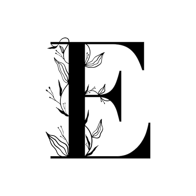 Bloemen botanisch alfabet Vintage hand getrokken monogram letter E Brief met planten en bloemen