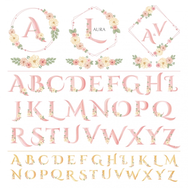 Vector bloemen bruiloft belettering