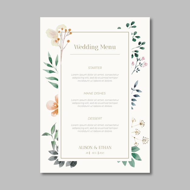 Vector bloemen bruiloft menu