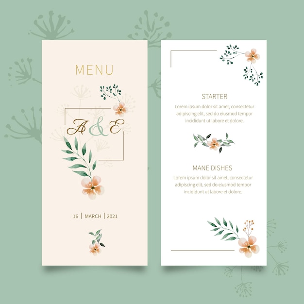 Vector bloemen bruiloft menu