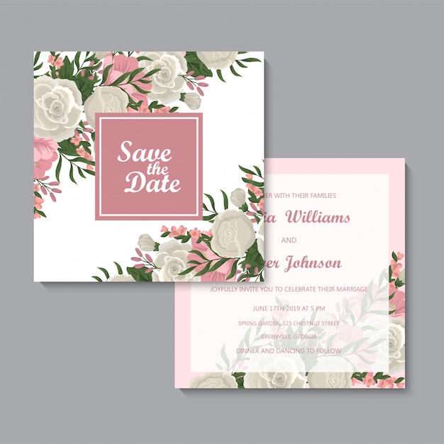 Bloemen bruiloft sjabloon roze bloemen kaarten set