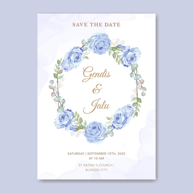 Bloemen bruiloft uitnodiging kaartsjabloon blauwe roos