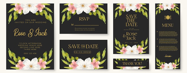 Bloemen bruiloft uitnodigingskaart Vector Sets