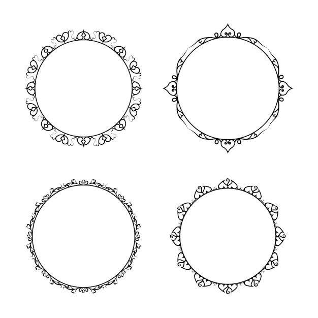 Bloemen cirkel frame schets wilde bloem lijn frame kunst tekening vector