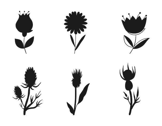 Bloemen collecties geïsoleerde vector silhouet