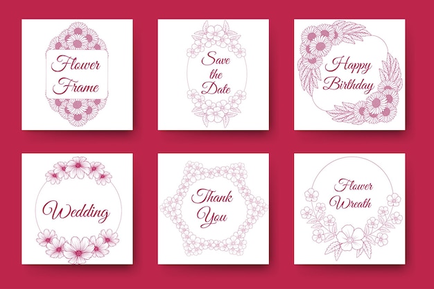 Bloemen en bloemenkrans bruiloft uitnodiging frame design met elegante viva magenta achtergronden