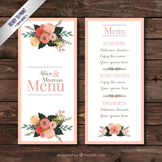 Vector bloemen huwelijk menu