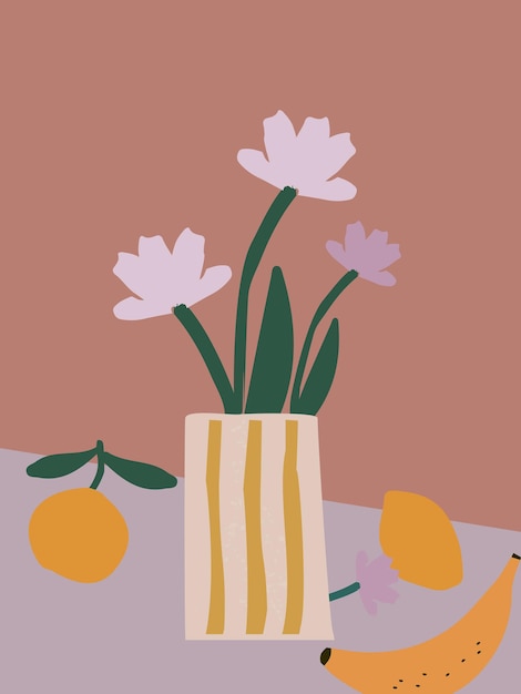 Bloemen in een vaas eenvoudige en schattige tekening vectorillustratie