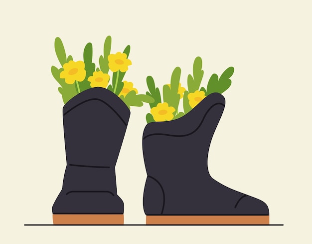 Bloemen in wellies vectorconcept