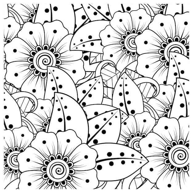 Bloemen in zwart-wit Doodle kunst voor kleurboek