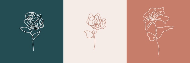 bloemen instellen creatieve illustratie minimalistische lijn kunststijl