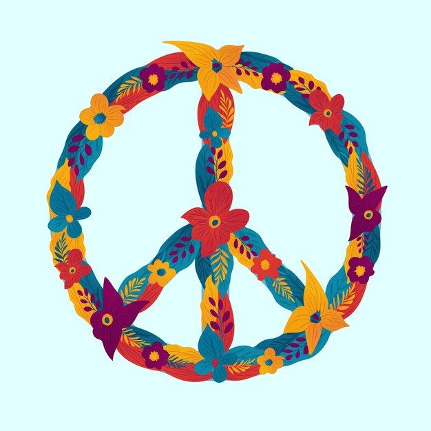 Vector bloemen internationaal vredessymbool pictogram bloemen vredesteken anti militaire beweging embleem dag van de vrede