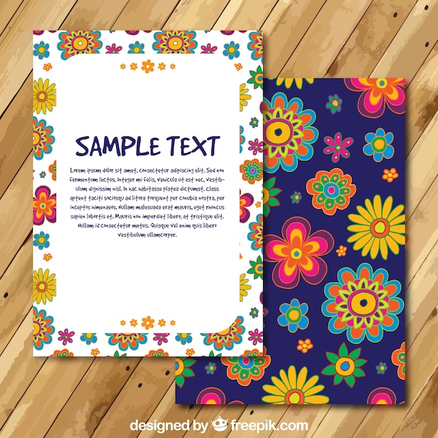 Bloemen kaart template in hippie stijl