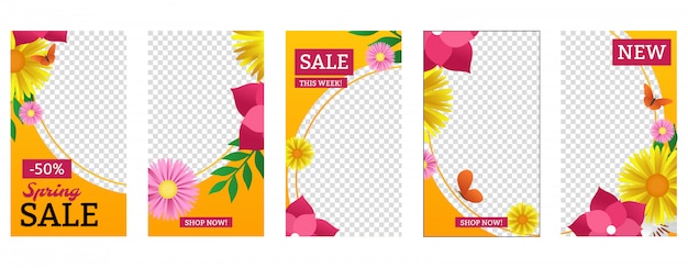 Vector bloemen met geometrie vormen verhaalsjabloon set