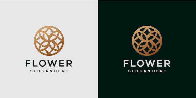 Bloemen monoline luxe gouden kleur logo ontwerp iinspiration