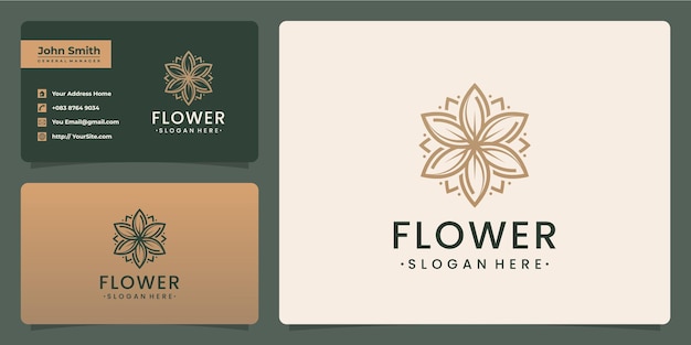 Bloemen monoline luxe logo-ontwerp en visitekaartje