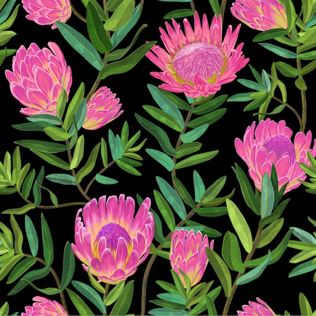 Bloemen naadloos patroon met protea-bloemen