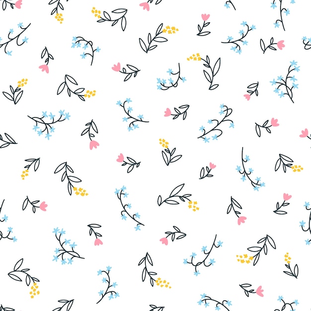 Bloemen naadloos vectorpatroon met kleine bloemen Eenvoudige handgetekende stijl Motieven verspreide vrijheid