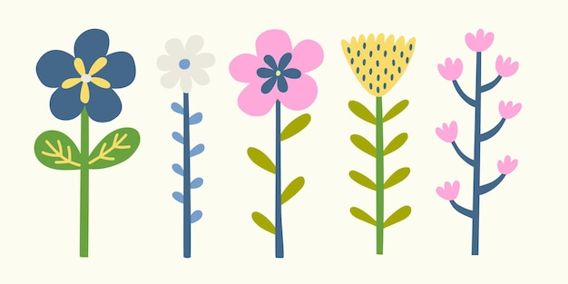 Bloemen planten elementen Set van natuur vector illustratie geïsoleerd op witte achtergrond