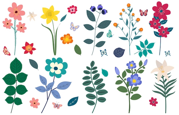 Bloemen planten instellen platte ontwerp cartoon geïsoleerde vector