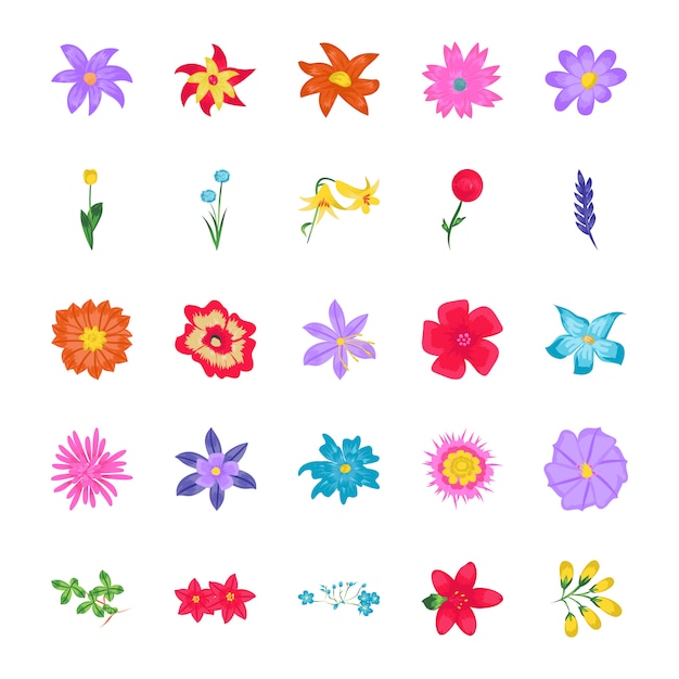 Bloemen platte vector iconen