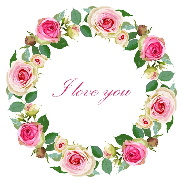 Bloemen rond frame met roze roos