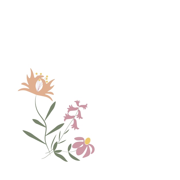 Vector bloemen samenstelling decoratie van roze en gele bloemen kopiëren ruimte witte achtergrond vectorillustratie
