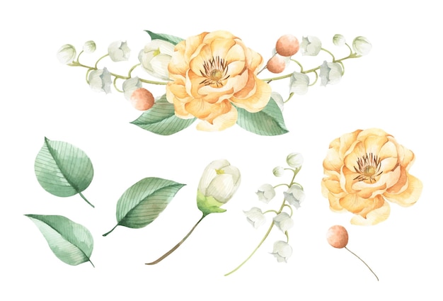 Bloemen trossen Aquarel stijl bruidsboeketten Romantische bloemen hand getekende illustratie