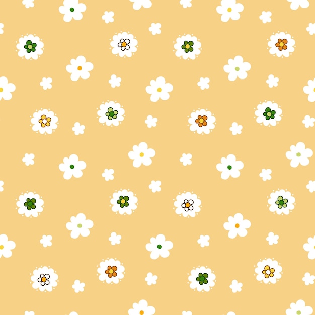 Bloemen vectorpatroon. witte bloemen met gekleurde centra. Naadloze afbeelding.