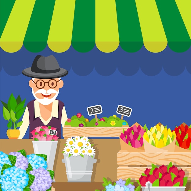 Bloemen verkoop bedrijf platte vectorillustratie