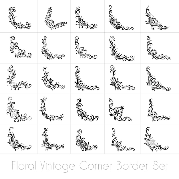 Vector bloemen vintage cornar borders set - vector