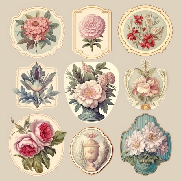 Vector bloemen vintage vector bloemen stickers