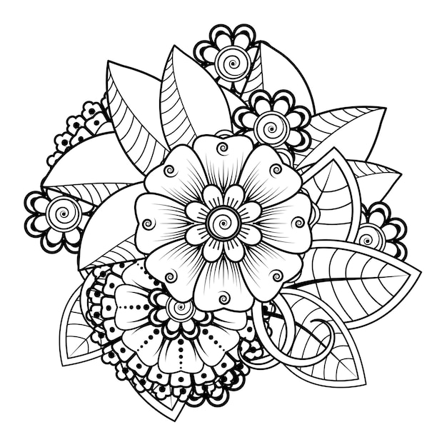 Vector bloemenachtergrond met mehndibloem. decoratief ornament in etnische oosterse stijl. kleurboek.