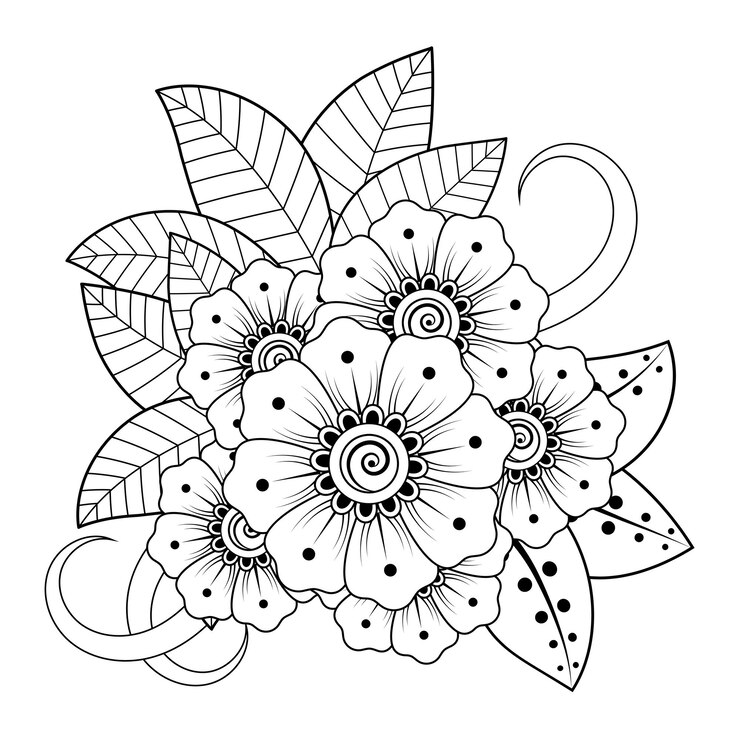 Bloemenachtergrond met mehndibloem. Decoratief ornament in etnische oosterse stijl. Kleurboek.