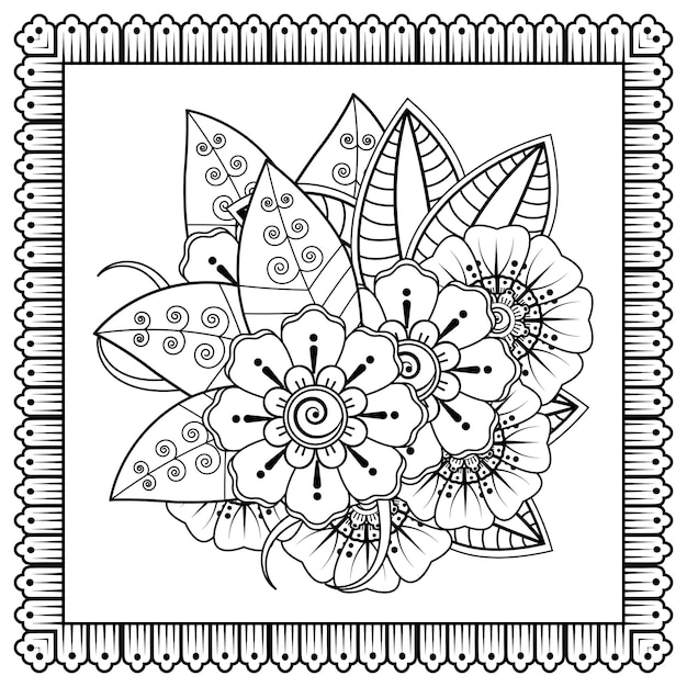 Bloemenachtergrond met mehndibloem. Decoratief ornament in etnische oosterse stijl. Kleurboek.