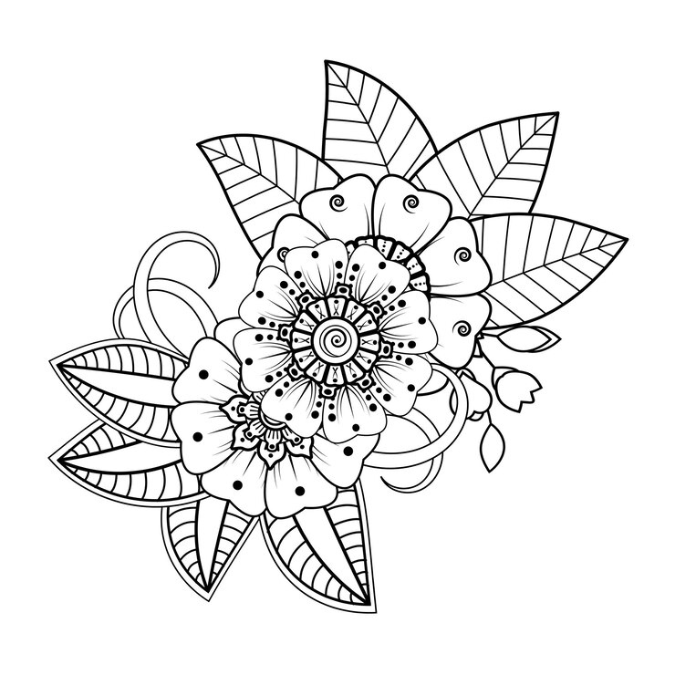 Bloemenachtergrond met mehndibloem. Decoratief ornament in etnische oosterse stijl. Kleurboek.