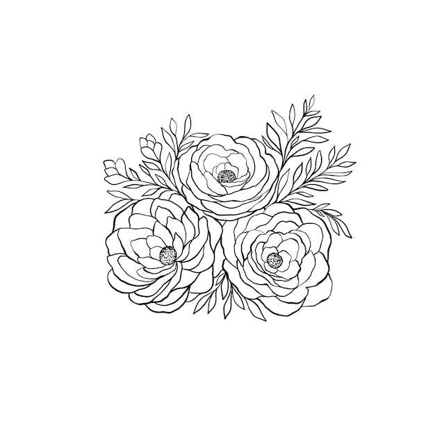 Bloemenarrangement in een lineaire stijl op een witte achtergrond