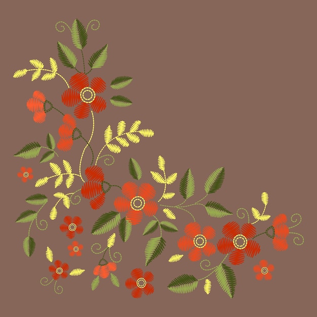 Bloemenborduurwerk set met rode bloemen voor uw ontwerp kaarten prints stoffen Vector