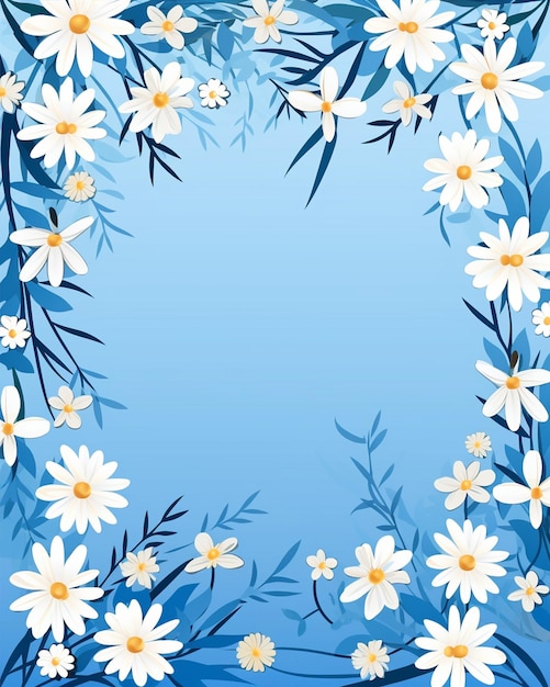 Bloemenframe met madeliefjes in blauw en wit