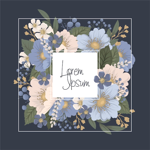 Bloemengrens - blauw frame met bloemen