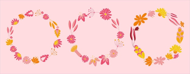 Bloemenkransen voor decoratie in roze en gele kleuren Bloemendecor voor huwelijksuitnodigingen