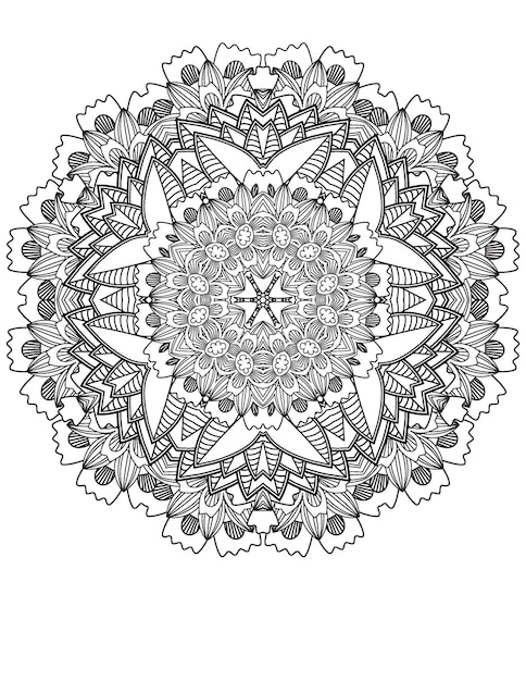 Bloemenmandala kleurplaat Handgetekende bloemillustratie Mandala kleurplaat voor volwassenen